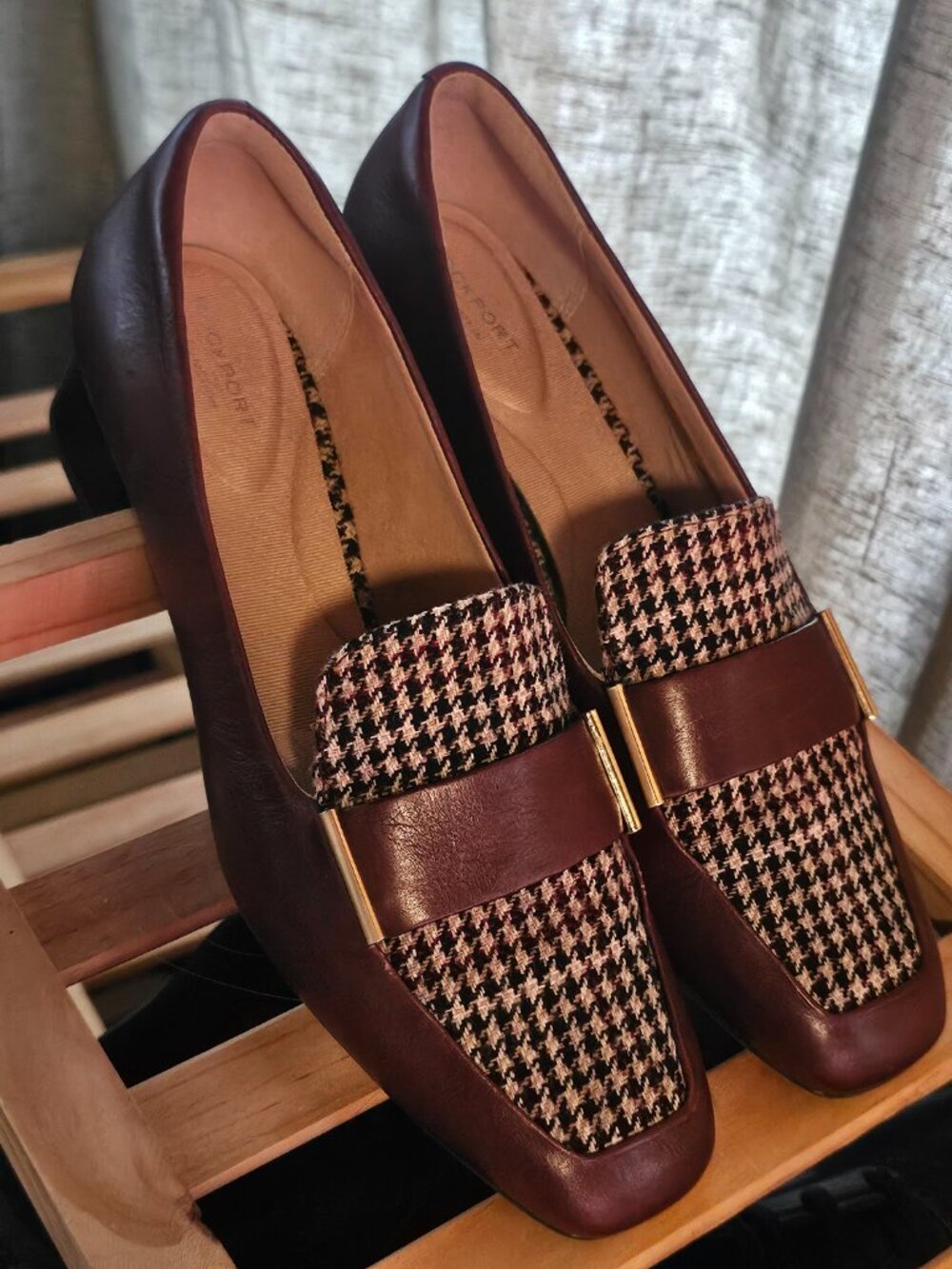 Rockport Women's Burgundy and Houndstooth Slip-On Loafers - Picture 3 of 6